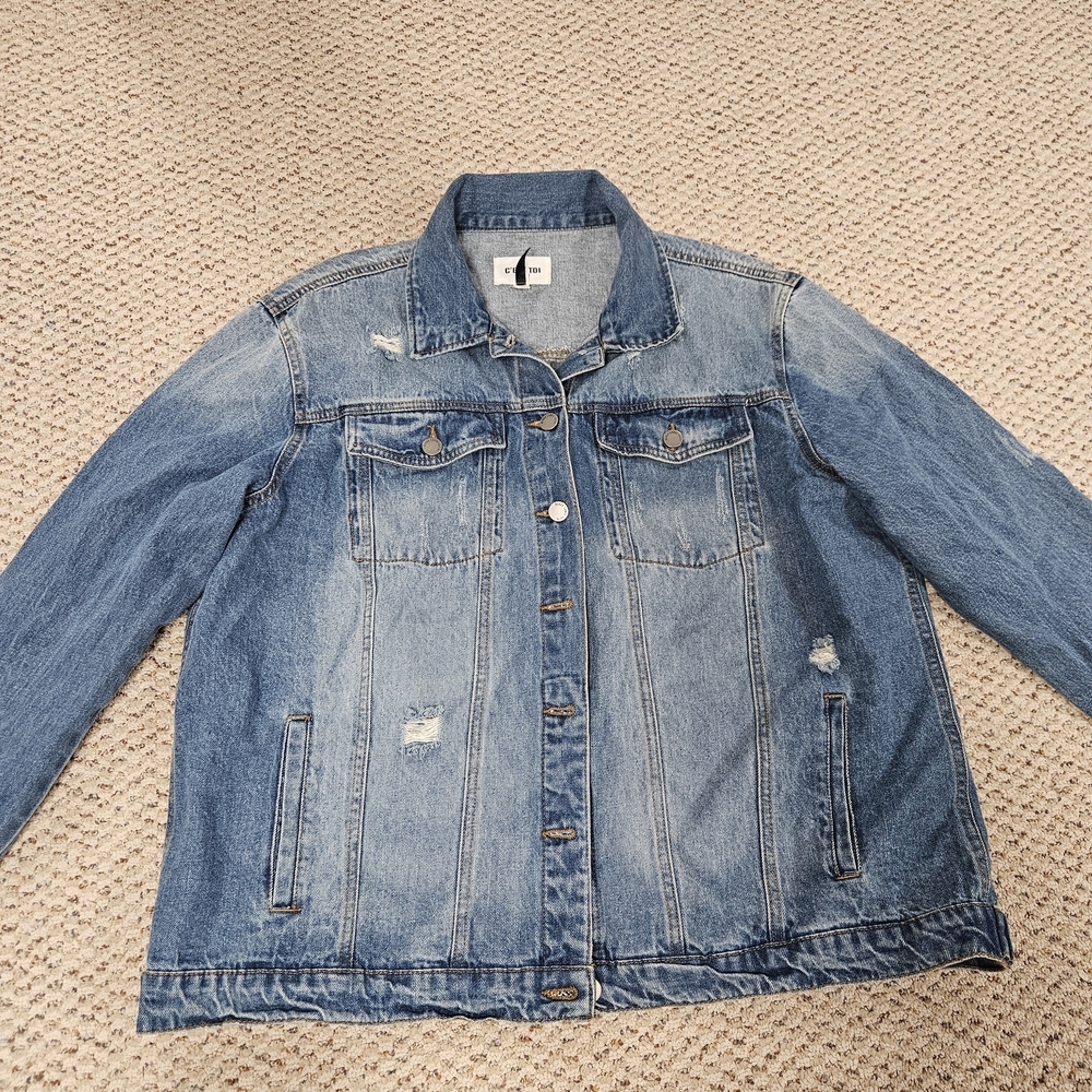 Black Label C'est Toi Distressed Button Front Jeans Jacket Womens Size XL